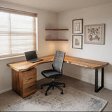 Modern L Shaped Desk with Drawer Storage for Workspace
