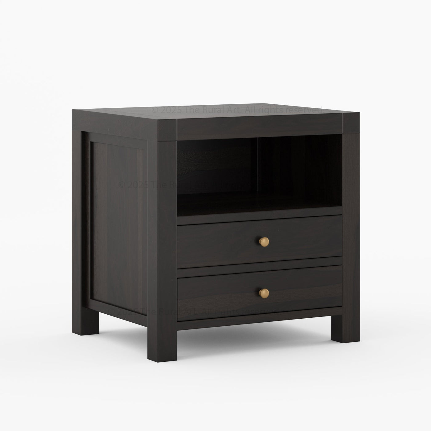 Orlando Solid Wood 2 Drawer Open Shelves Nightstand - detail view 9