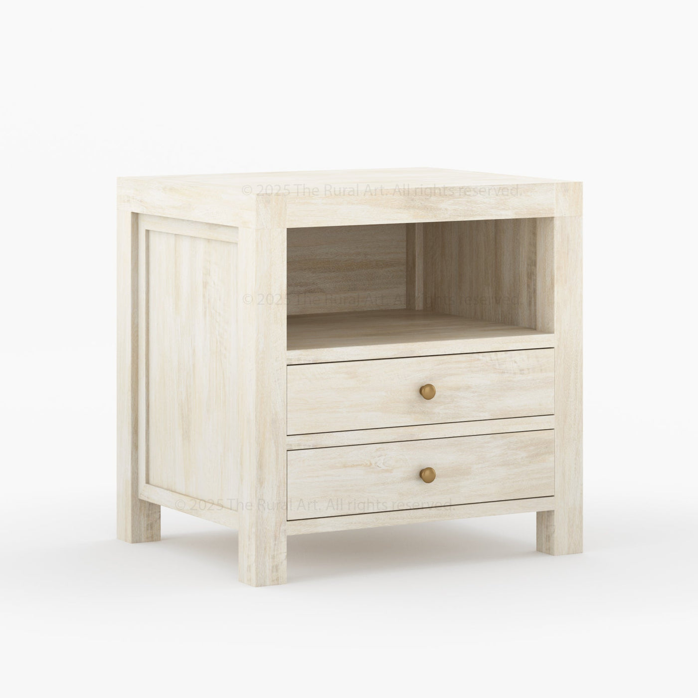 Orlando Solid Wood 2 Drawer Open Shelves Nightstand - detail view 10