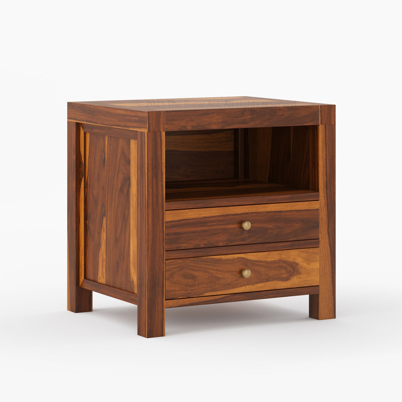 Orlando Solid Wood 2 Drawer Open Shelves Nightstand - detail view 11