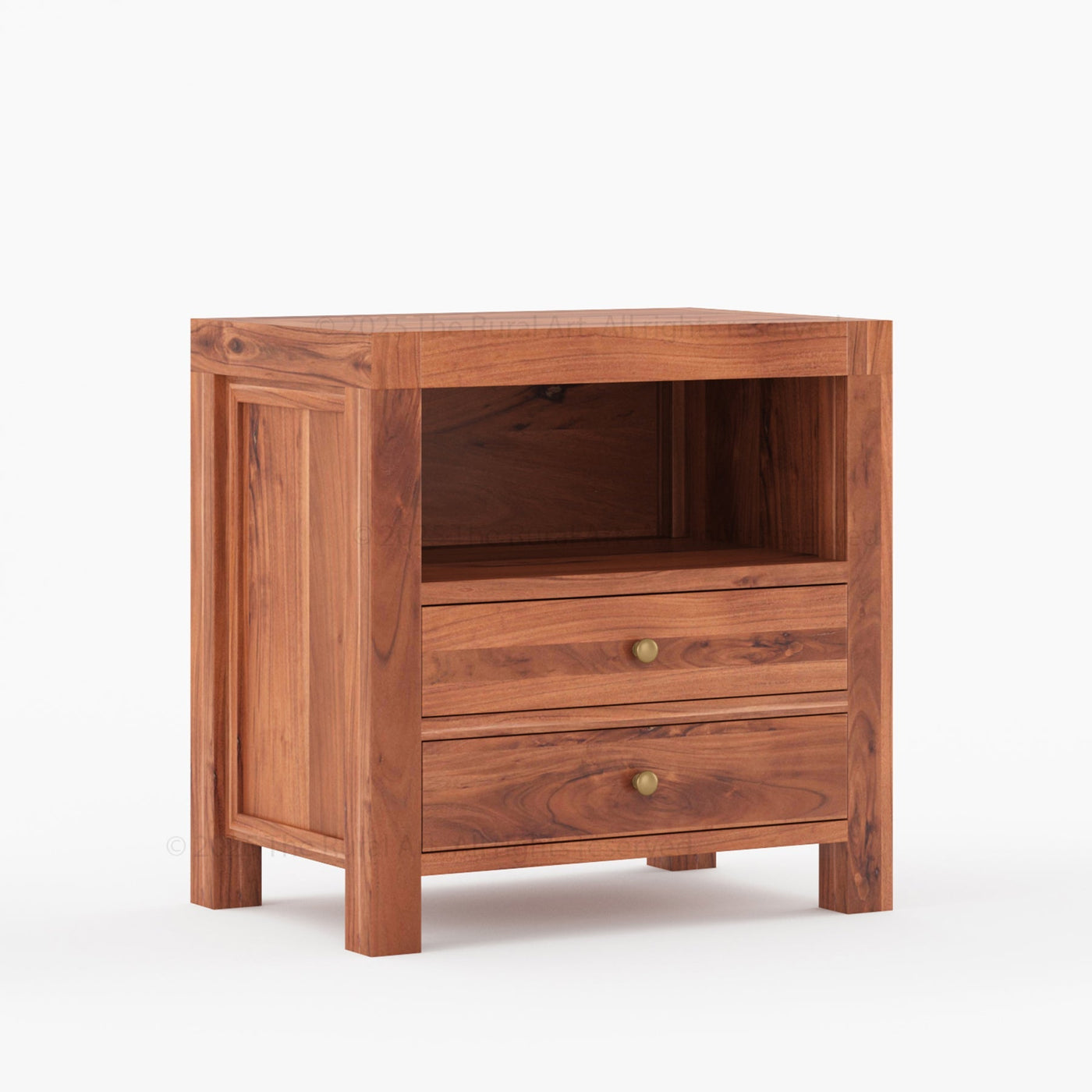 Orlando Solid Wood 2 Drawer Open Shelves Nightstand - detail view 12