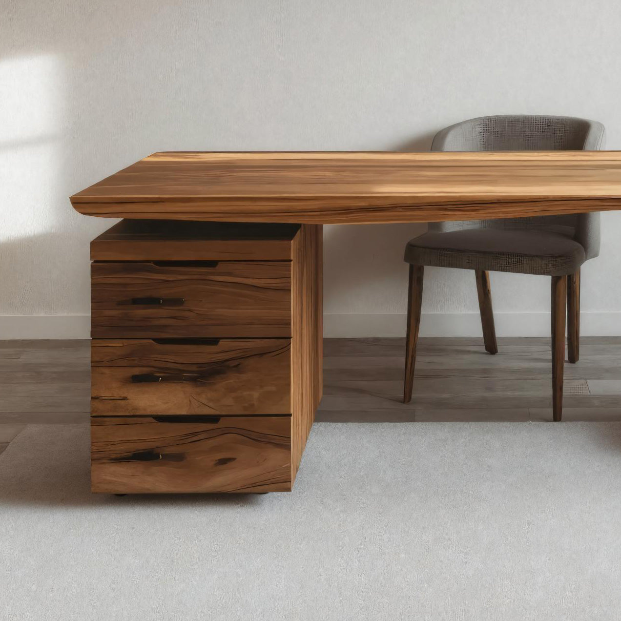 Modern Carved Desk Curved Leg with Drawer Cabinet for Workspace - detail view 3