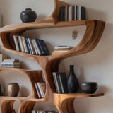 Modern Bookshelf with Organic Carved Design for Living Room or Office