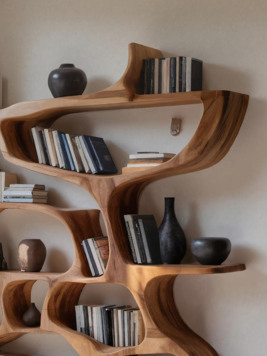 Modern Bookshelf with Organic Carved Design for Living Room or Office - detail view 4
