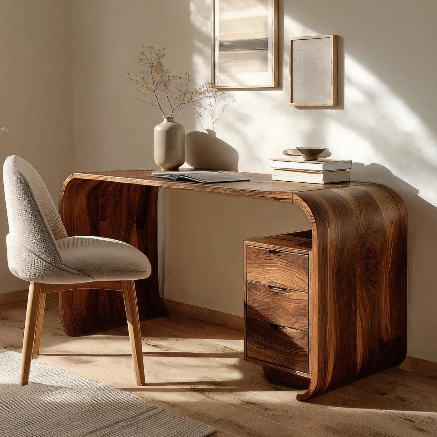 Modern Wooden Writing Desk with Curved Frame for Workspace - detail view 6