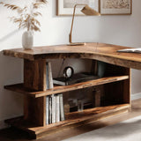 Modern L Shaped Desk with Bookshelf for Home Office