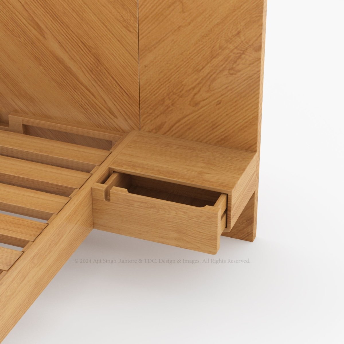 Hollywood Teakwood Floating Bed with End Tables - detail view 4