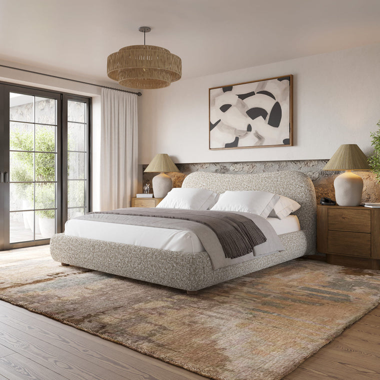Oliver Bed - Curved Boucle Upholstered