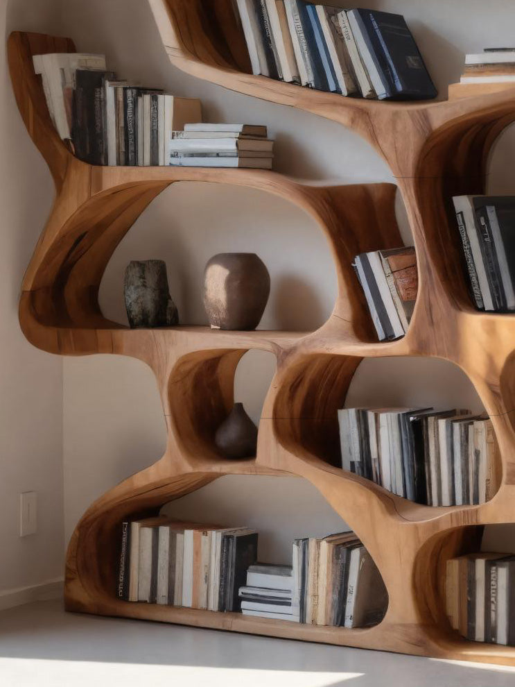 Modern Bookshelf with Organic Carved Design for Living Room or Office - detail view 3