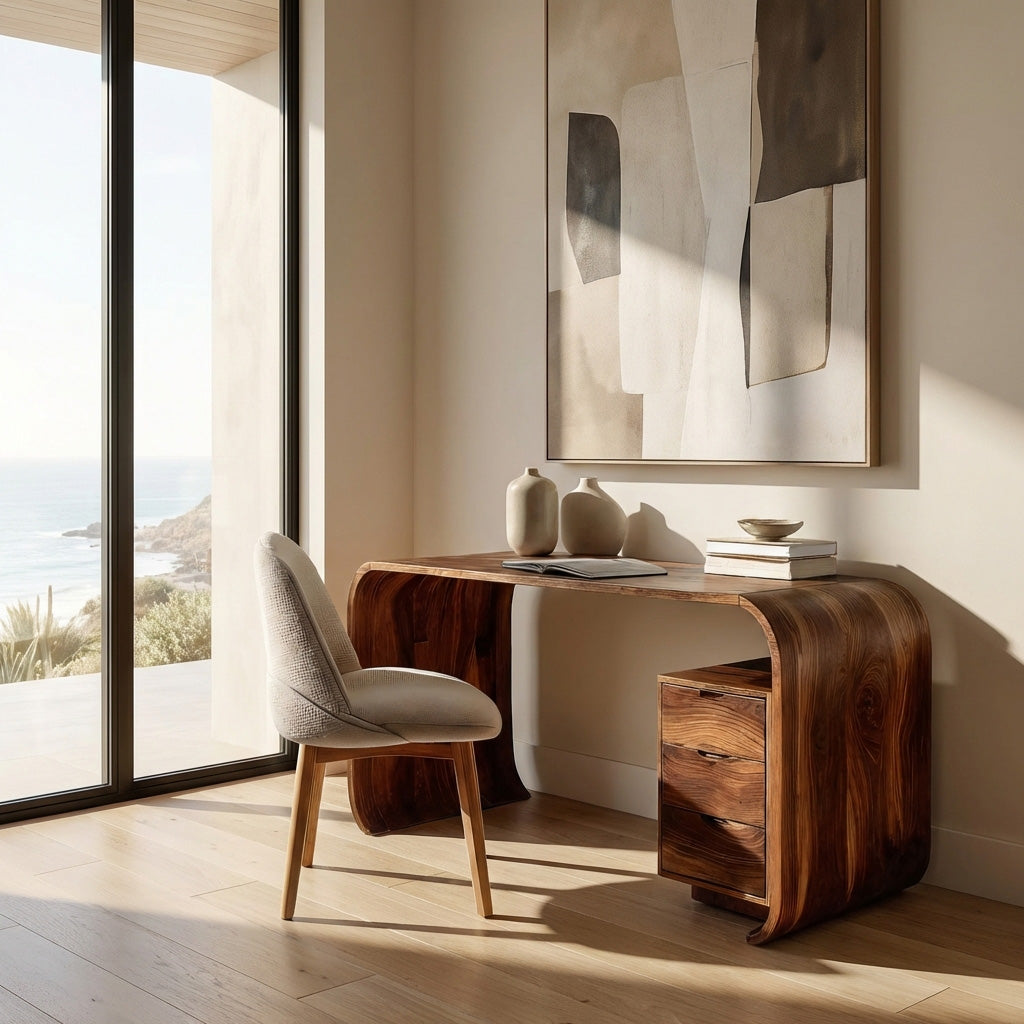 Modern Wooden Writing Desk with Curved Frame for Workspace - detail view 5