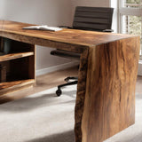 Modern L Shaped Desk with Bookshelf for Home Office