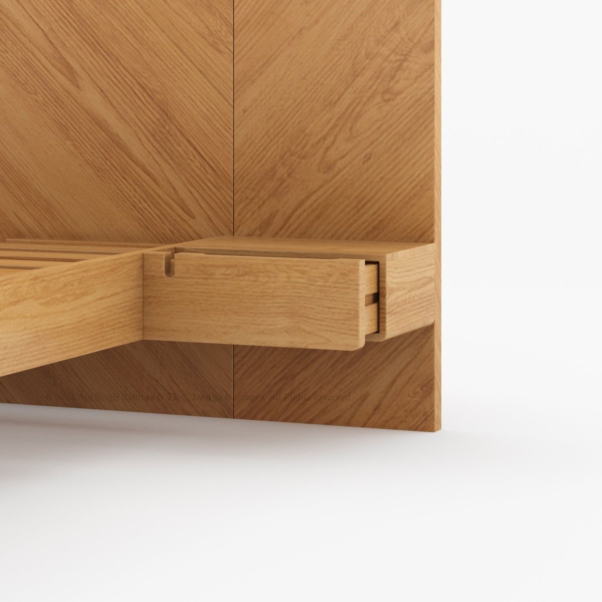 Hollywood Teakwood Floating Bed with End Tables - detail view 5
