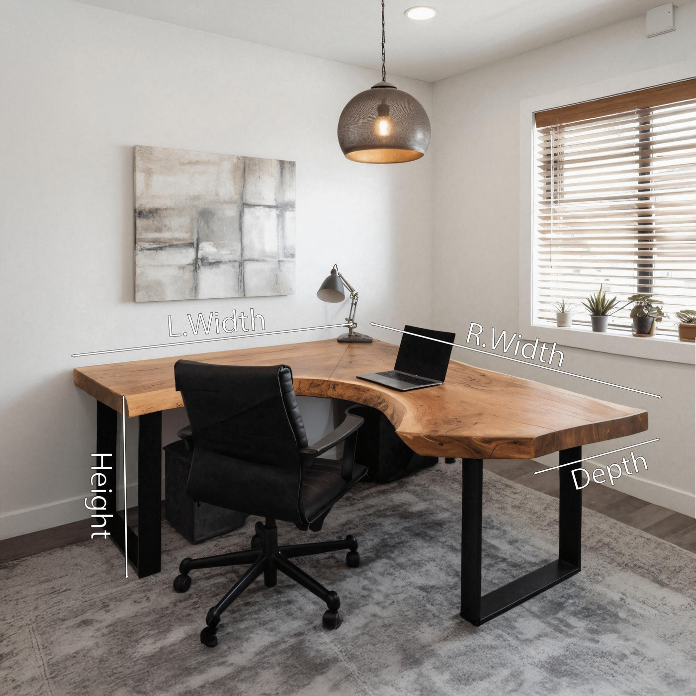 Modern Live Edge L Shaped Desk for Home Workspace - detail view 6