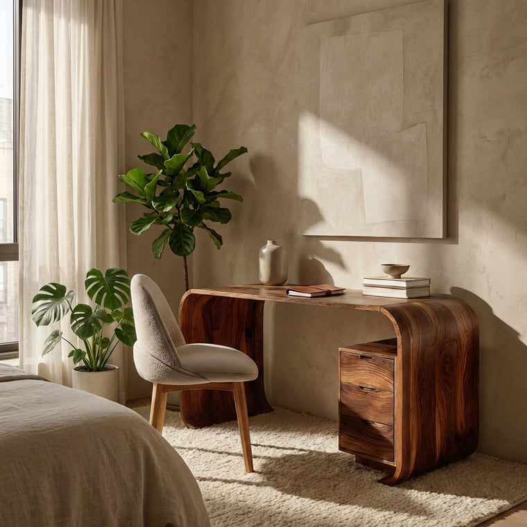 Modern Wooden Writing Desk with Curved Frame for Workspace