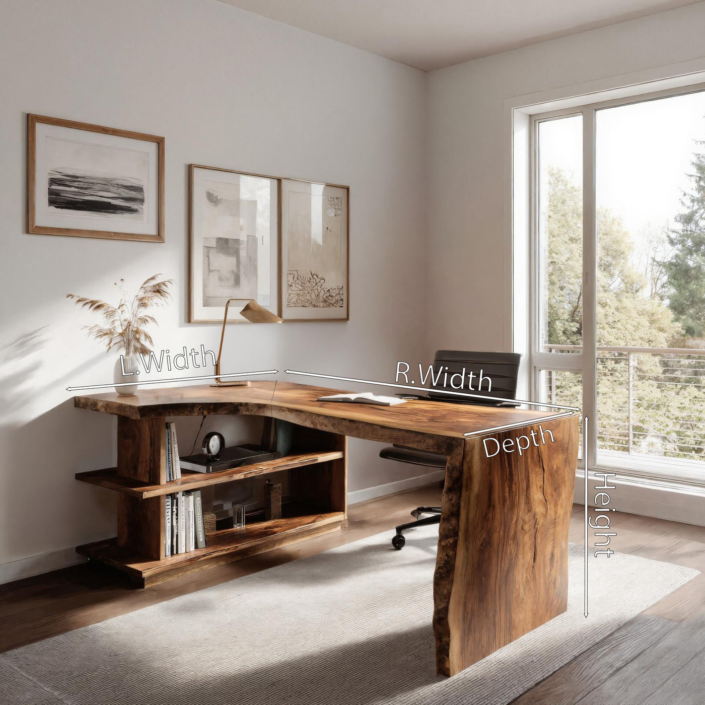 Modern L Shaped Desk with Bookshelf for Home Office - detail view 6