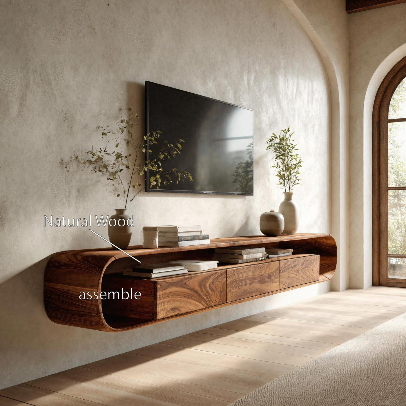 Organic Modern Floating Tv Console for Living Room - detail view 5