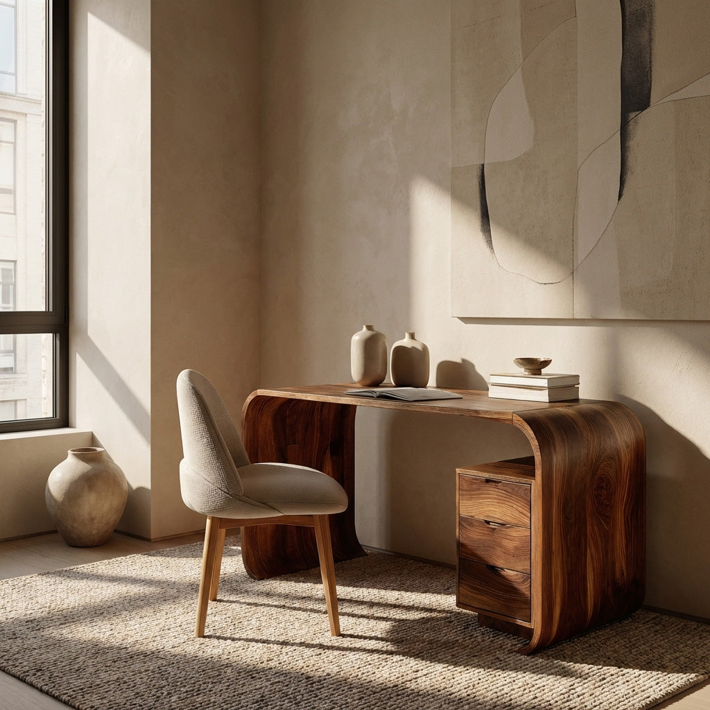 Modern Wooden Writing Desk with Curved Frame for Workspace - detail view 3