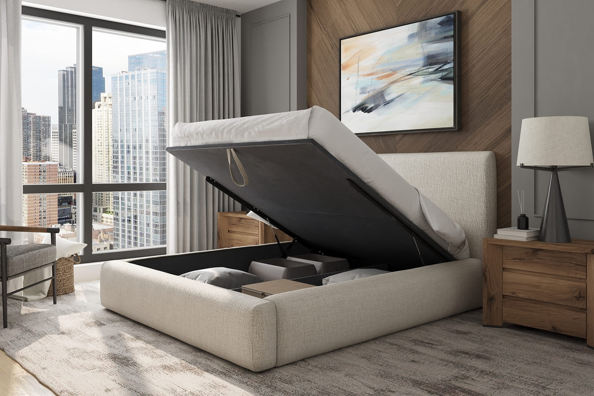 Noelle Storage Bed - Lift - Up Storage - Linen Fabric