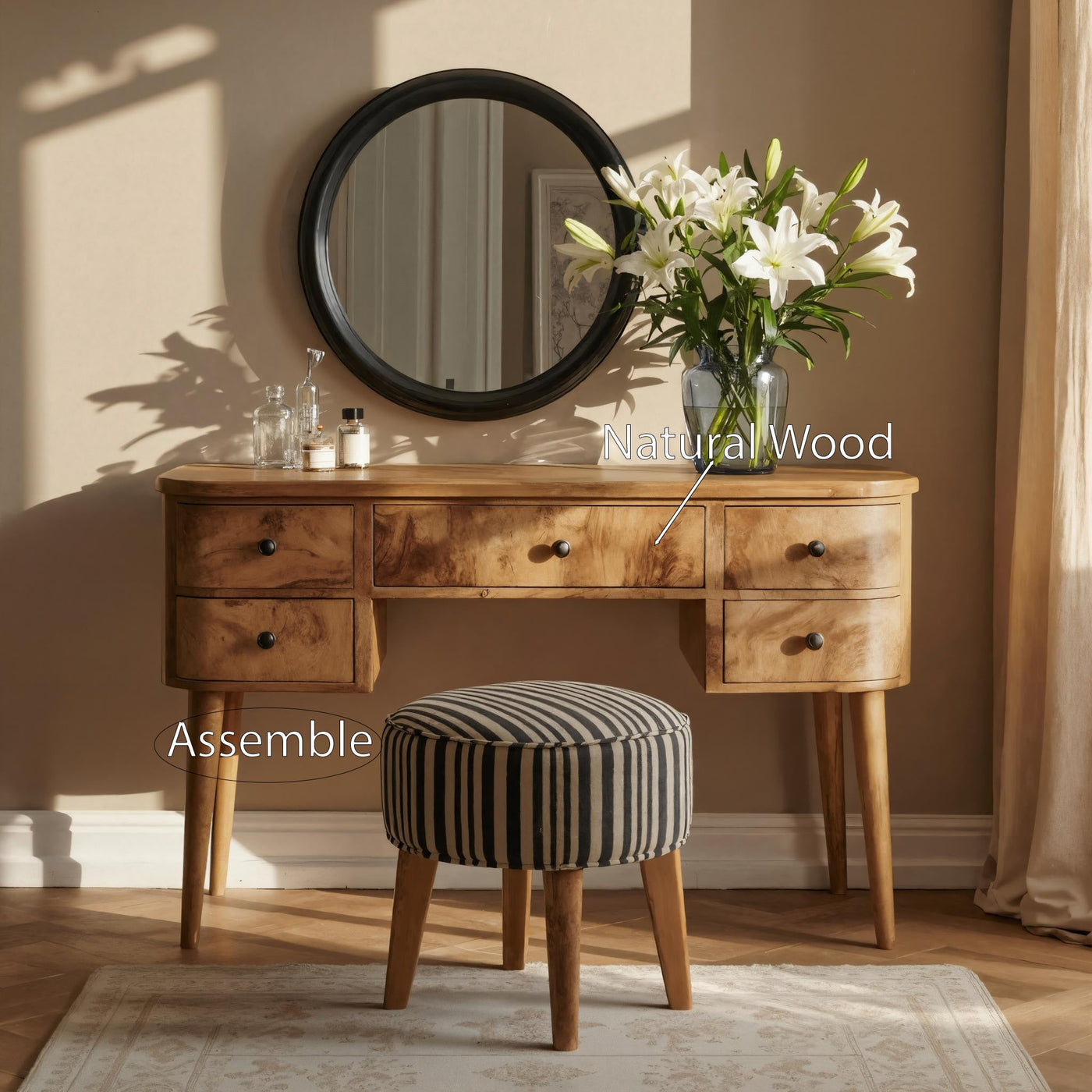 Handmade Vanity Table with Drawers for Bedroom - detail view 5
