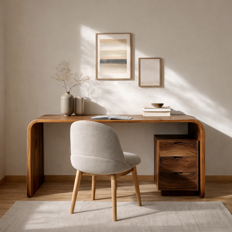 Modern Wooden Writing Desk with Curved Frame for Workspace - alternate view