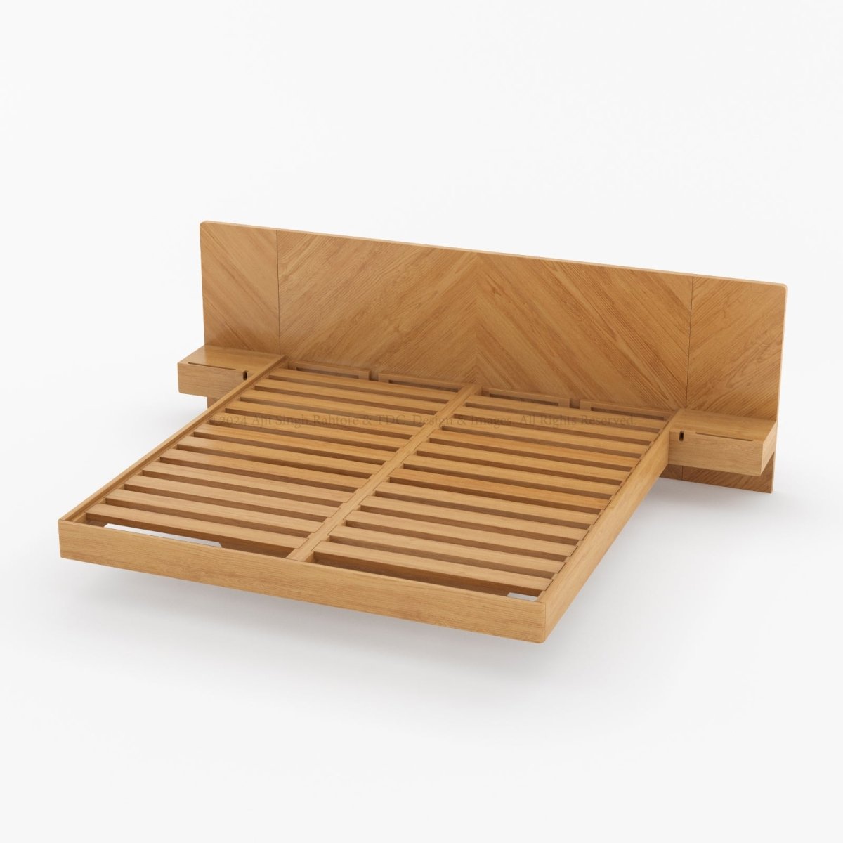 Hollywood Teakwood Floating Bed with End Tables - alternate view