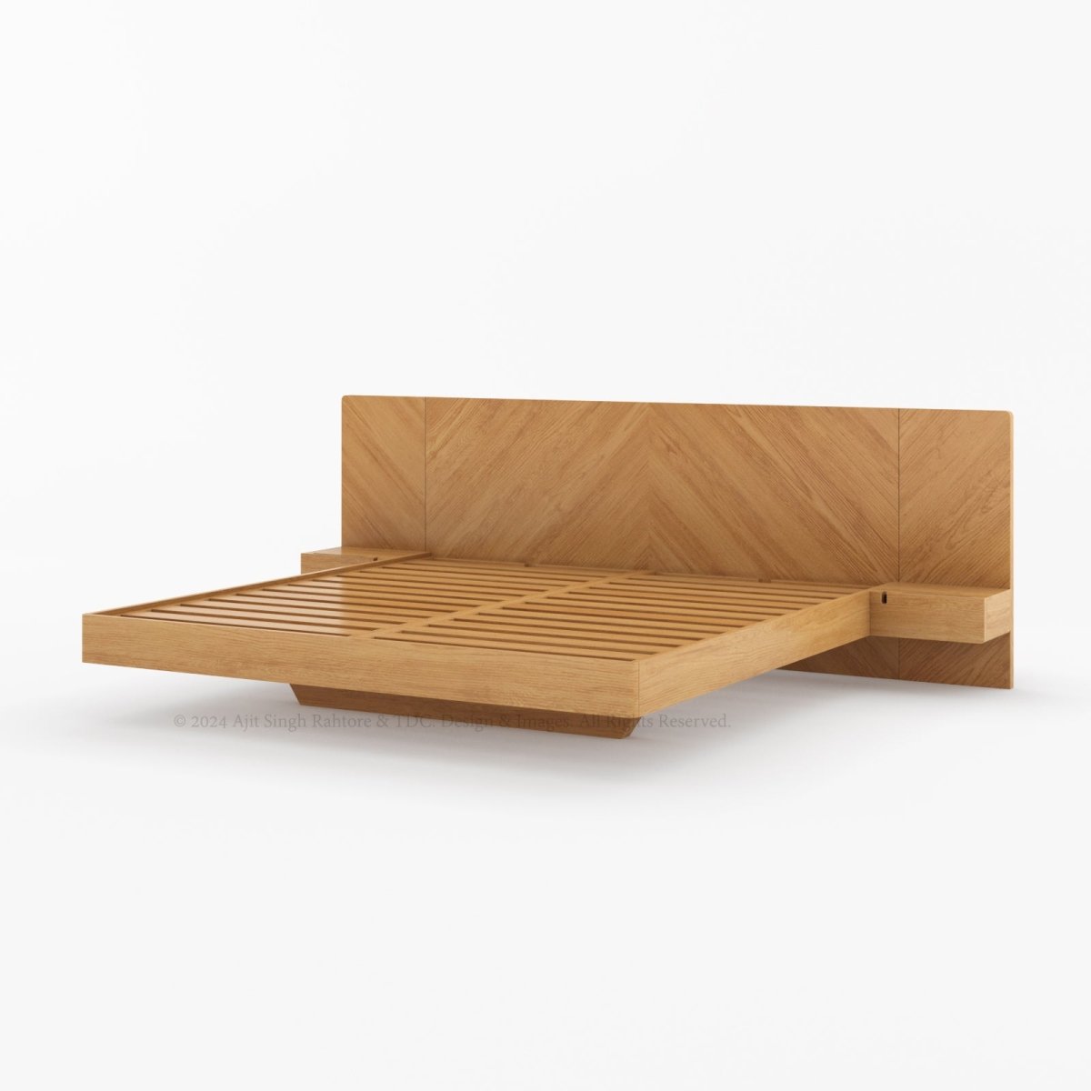 Hollywood Teakwood Floating Bed with End Tables - detail view 6