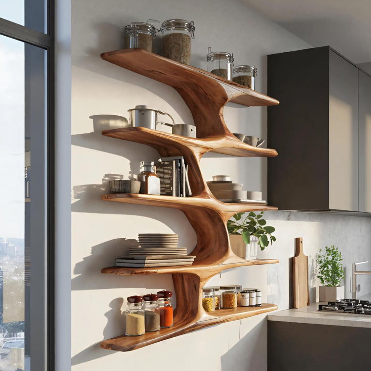 Handmade Live Edge Wall Shelf for Kitchen - alternate view