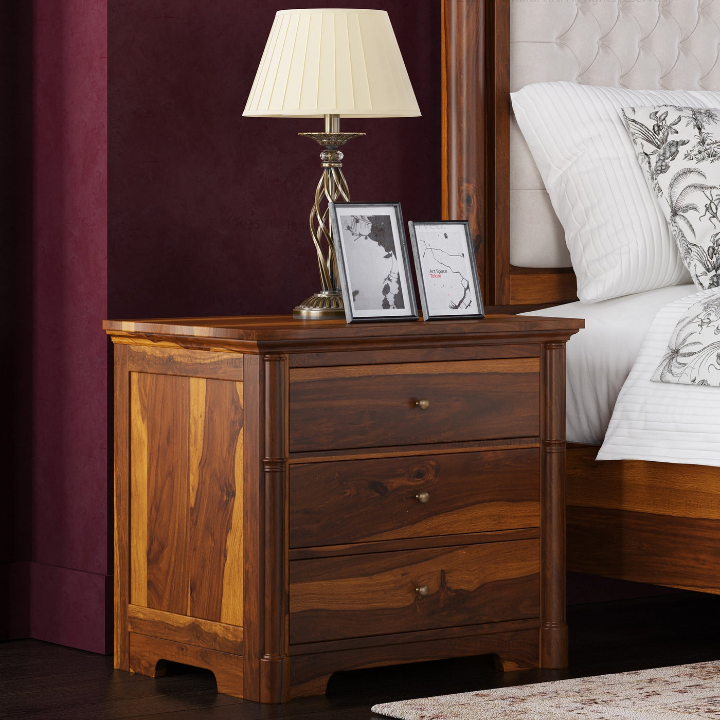 Abilene Solid Wood Three - Drawer Large Nightstand