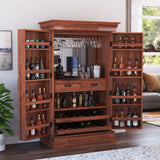 Melinda Solid Wood Bar Cabinet with Storage & Wine Rack