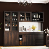 Girtin Solid Wood Wine & Coffee Bar Hutch with White Quartz Countertop - 99” Width