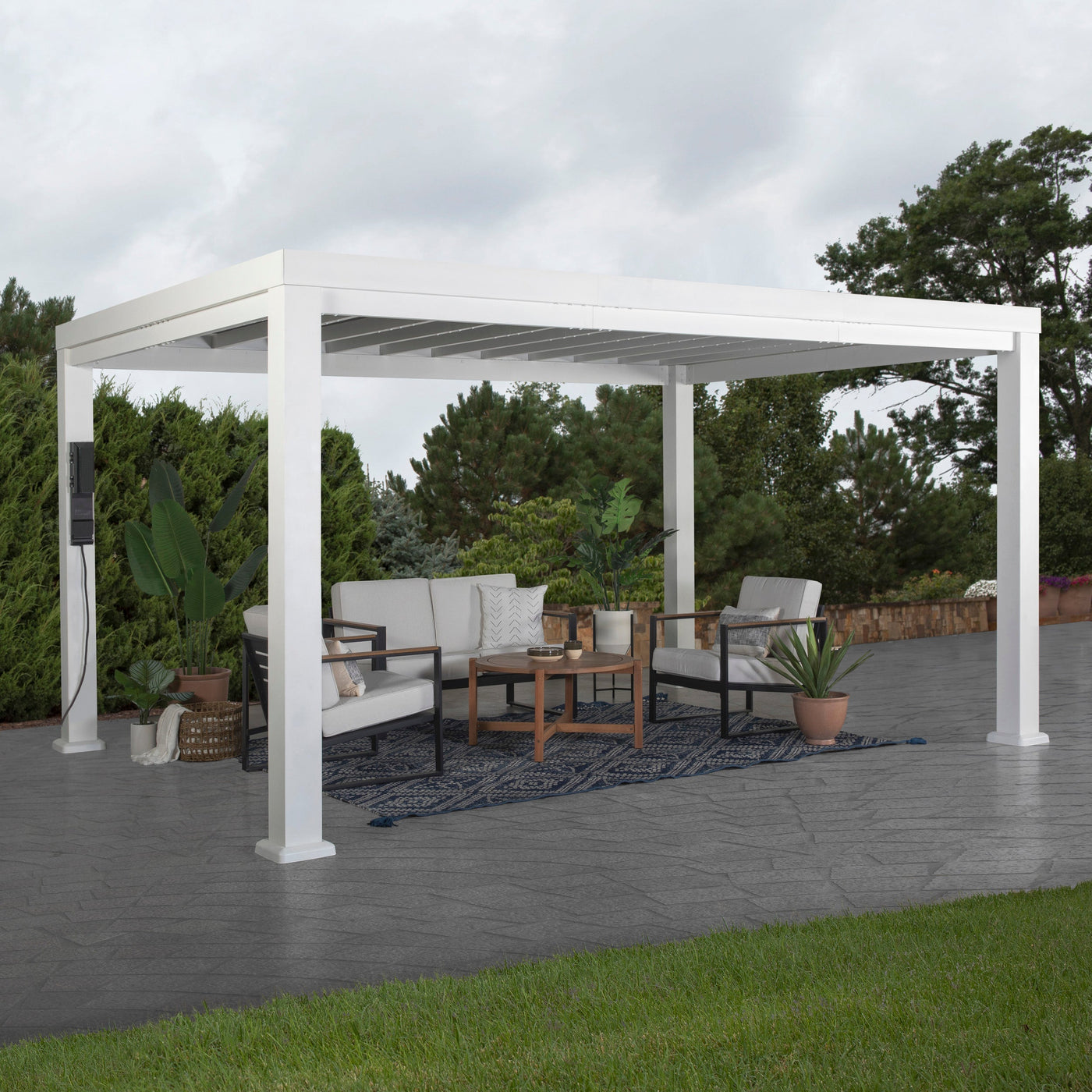 14X10 Windham Modern Steel Pergola with Sail Shade Soft Canopy