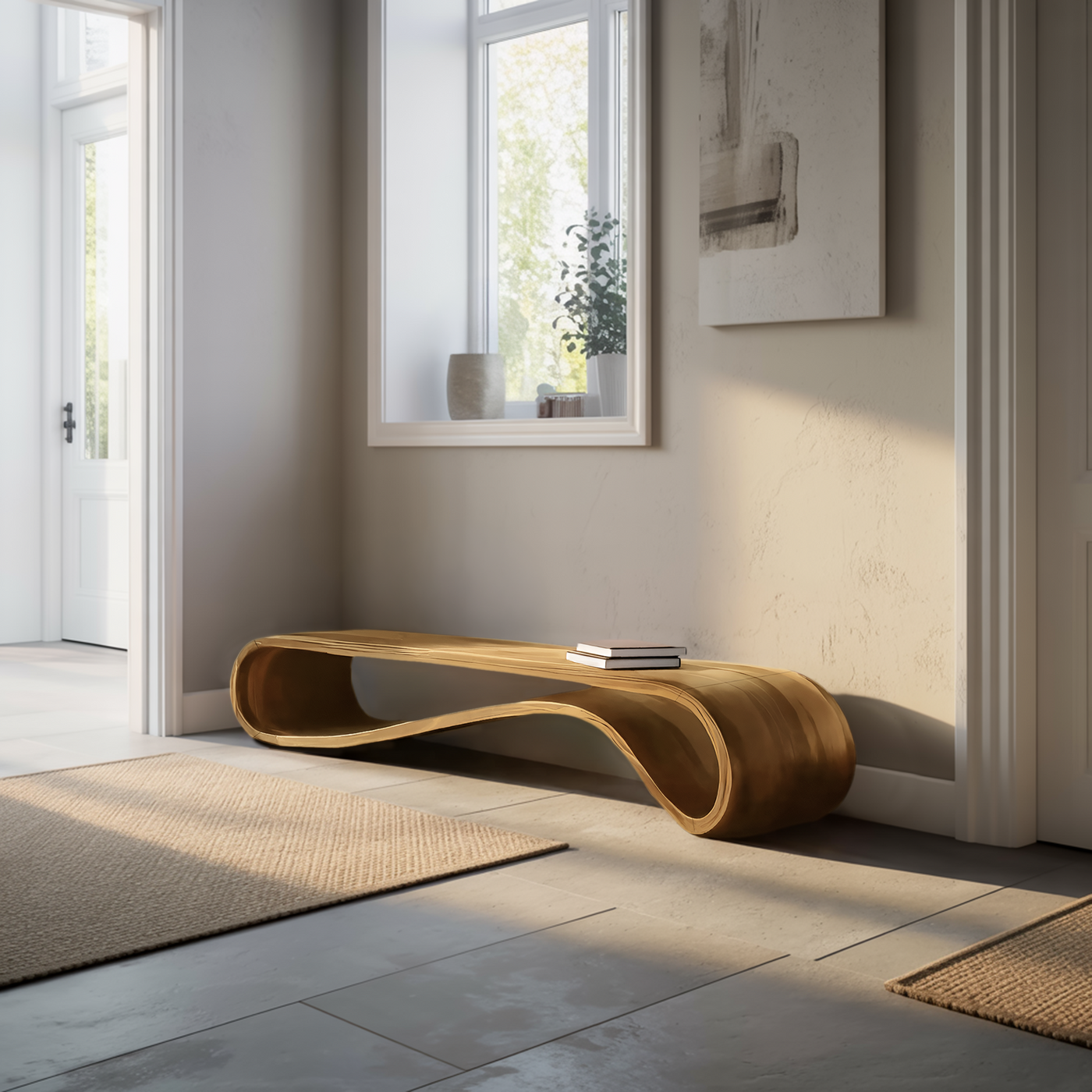 Modern Organic Curved Bench for Hallway Furniture Accent - detail view 4