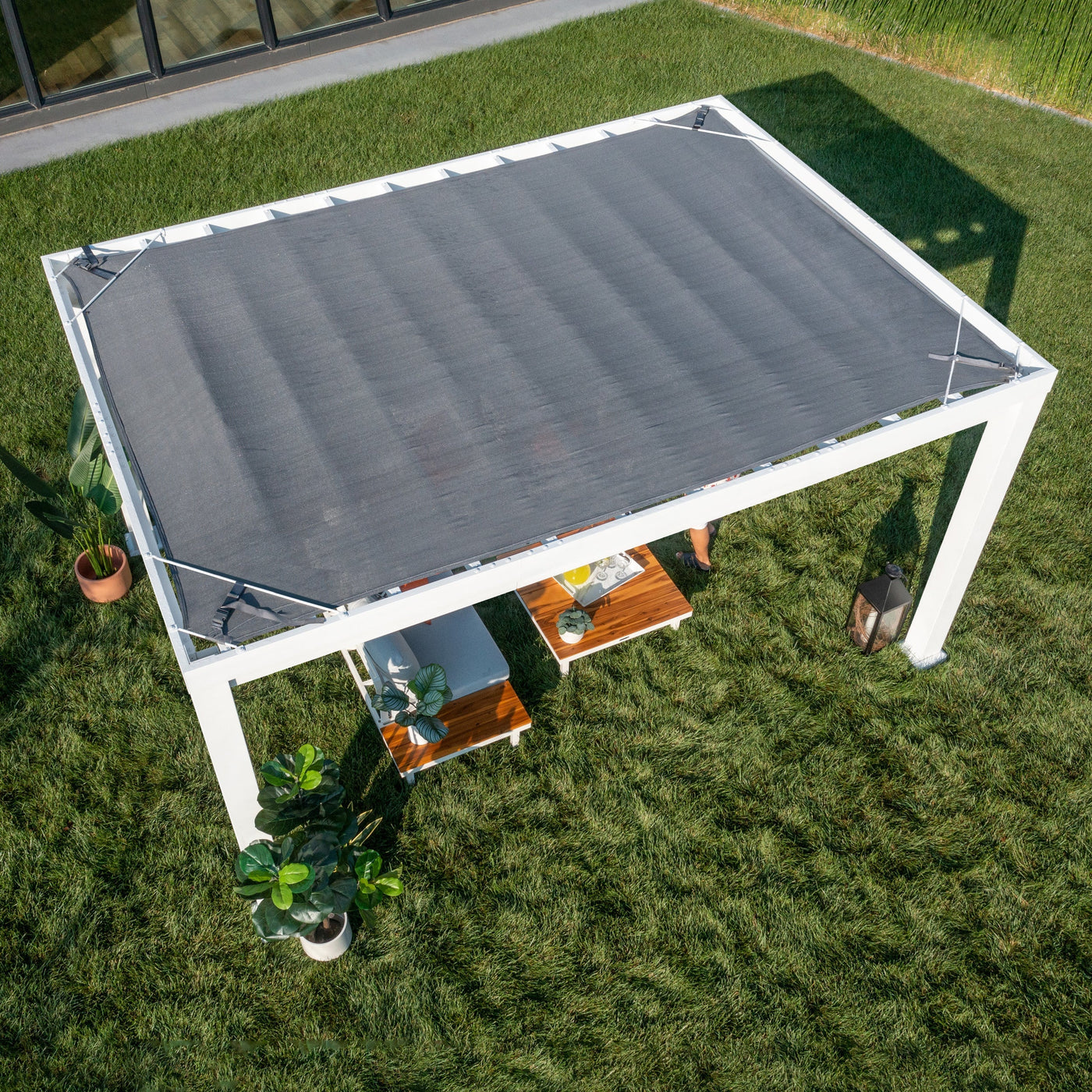 14X10 Windham Modern Steel Pergola with Sail Shade Soft Canopy - detail view 9