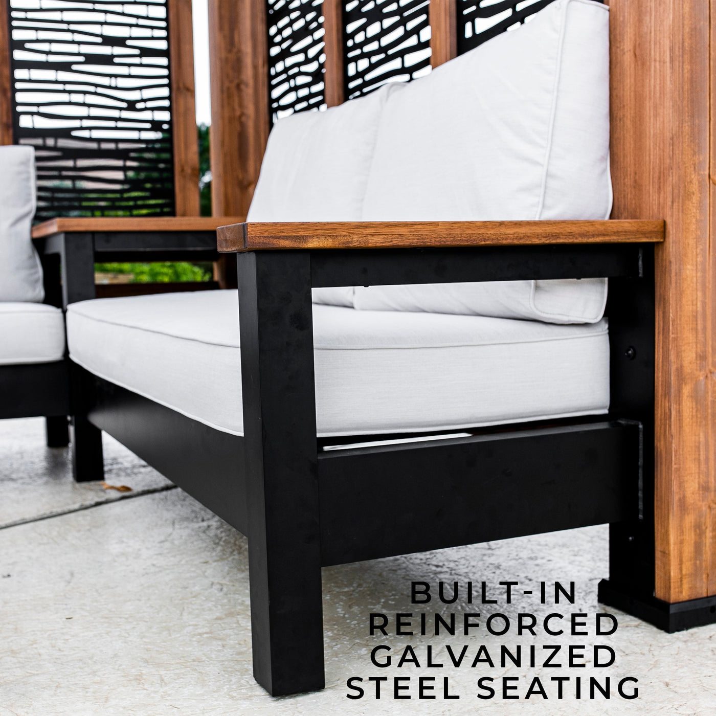 Tuscany Corner Pergola with Conversation Seating - Bamboo Panels - detail view 6