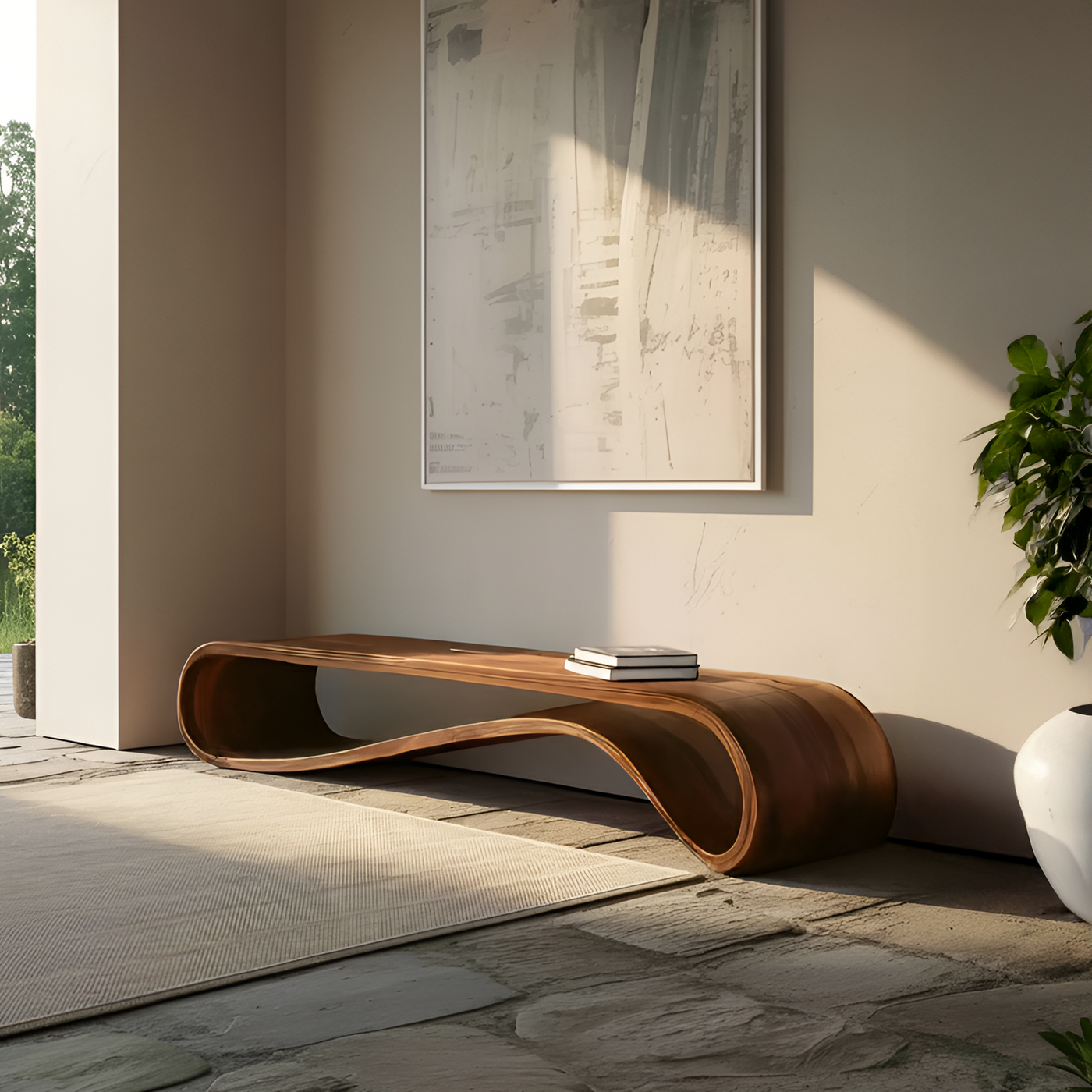 Modern Organic Curved Bench for Hallway Furniture Accent - alternate view