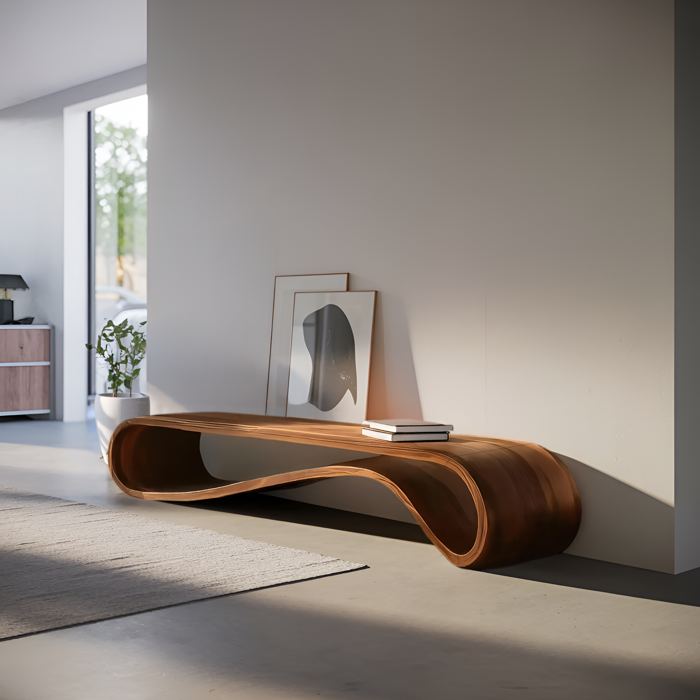 Modern Organic Curved Bench for Hallway Furniture Accent - detail view 3