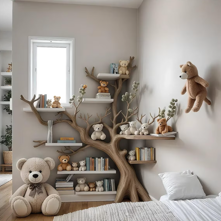 Artistic Solid Wood Kids Bookshelf for Bedroom or Playroom
