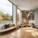 Handmade Pine Tree Branch Floating Corner Shelf with Bench