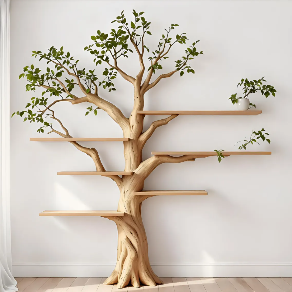 Custom Hanging Oak Tree-Shaped Bookshelf - detail view 6