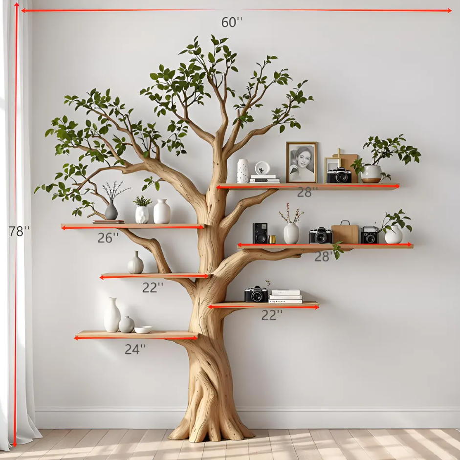 Custom Hanging Oak Tree-Shaped Bookshelf - detail view 5