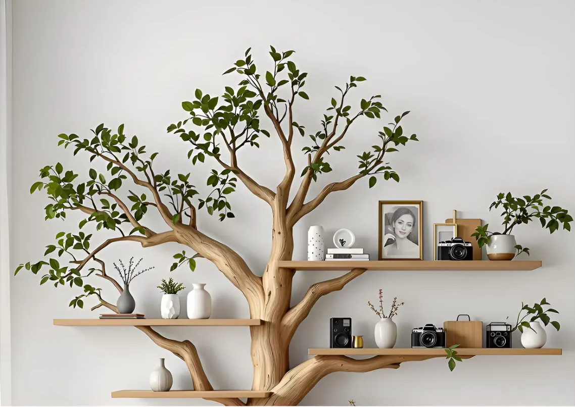 Custom Hanging Oak Tree-Shaped Bookshelf - detail view 4