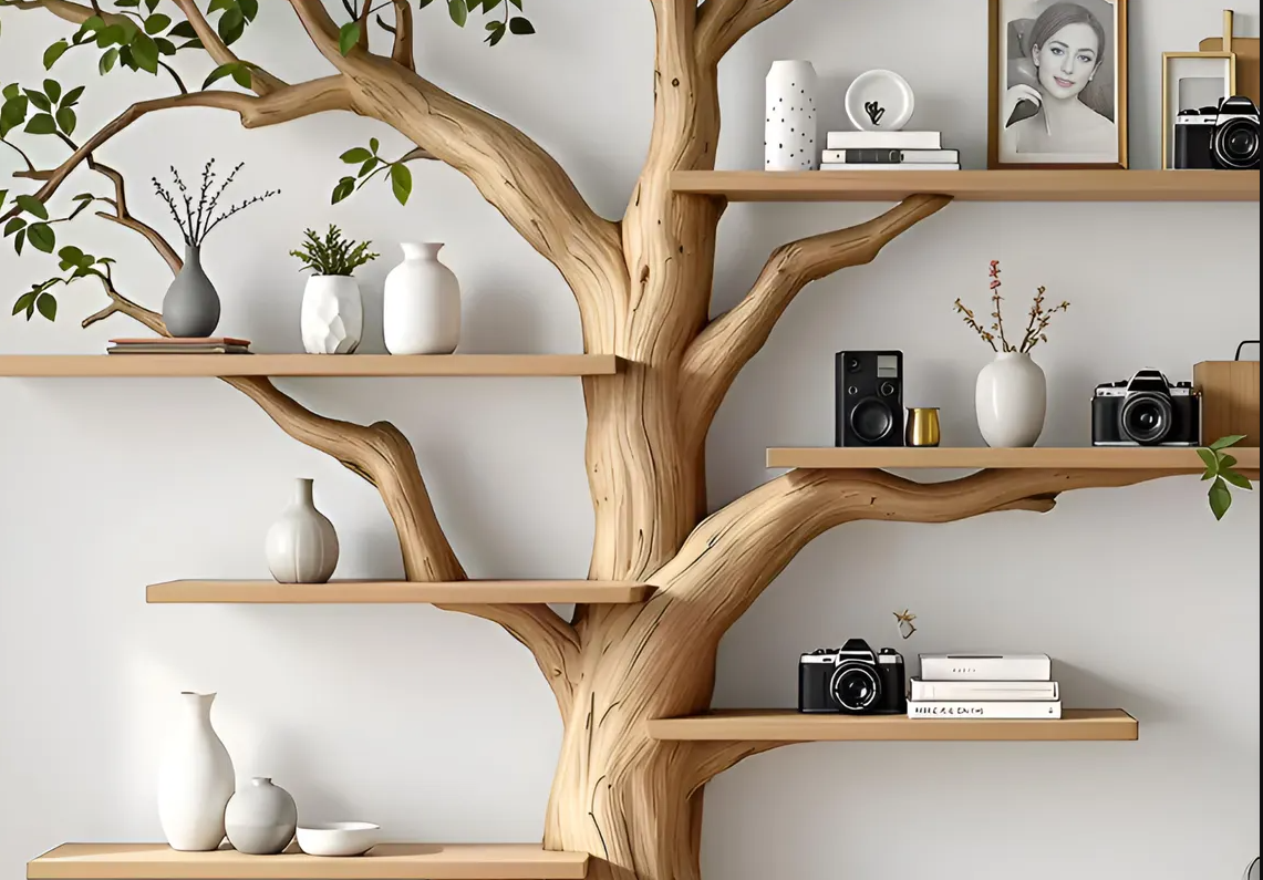 Custom Hanging Oak Tree-Shaped Bookshelf - detail view 3