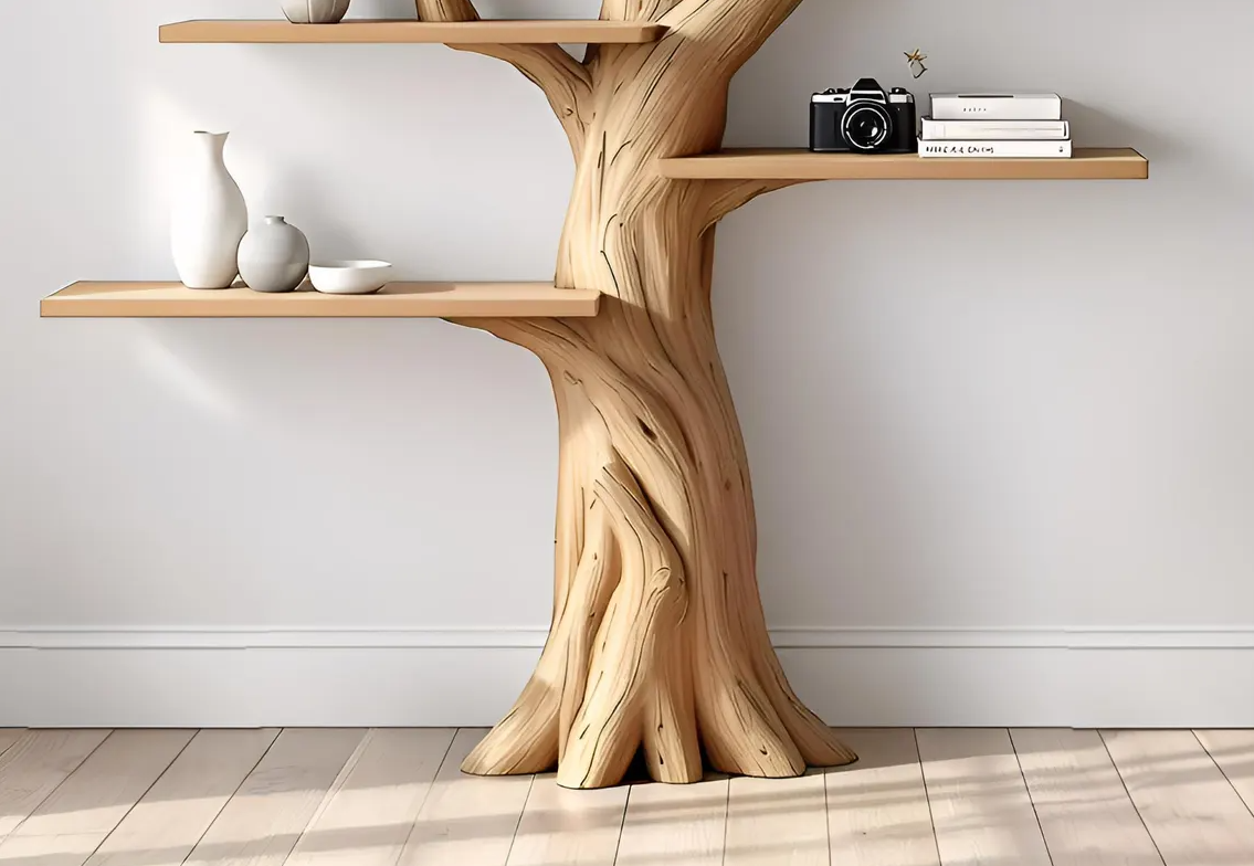 Custom Hanging Oak Tree-Shaped Bookshelf - alternate view