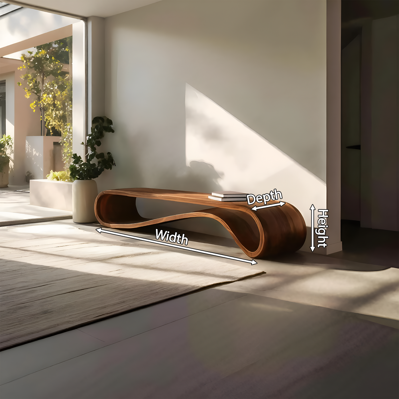 Modern Organic Curved Bench for Hallway Furniture Accent - detail view 8