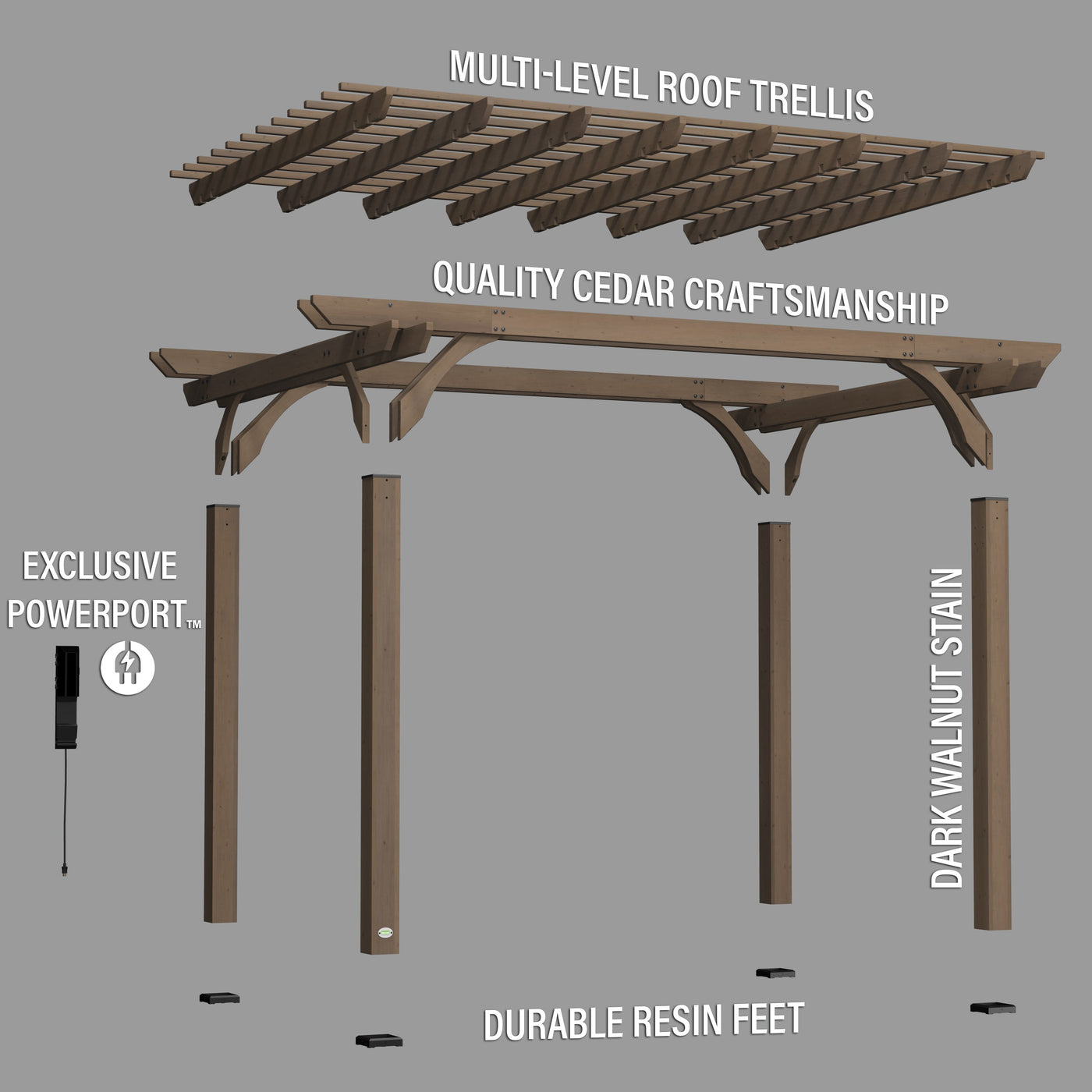 14X10 Somerville Pergola - Barnwood Stain - detail view 8