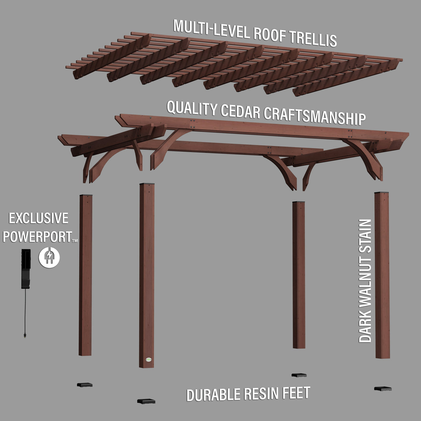 14X10 Somerville Pergola - Walnut Stain - detail view 9