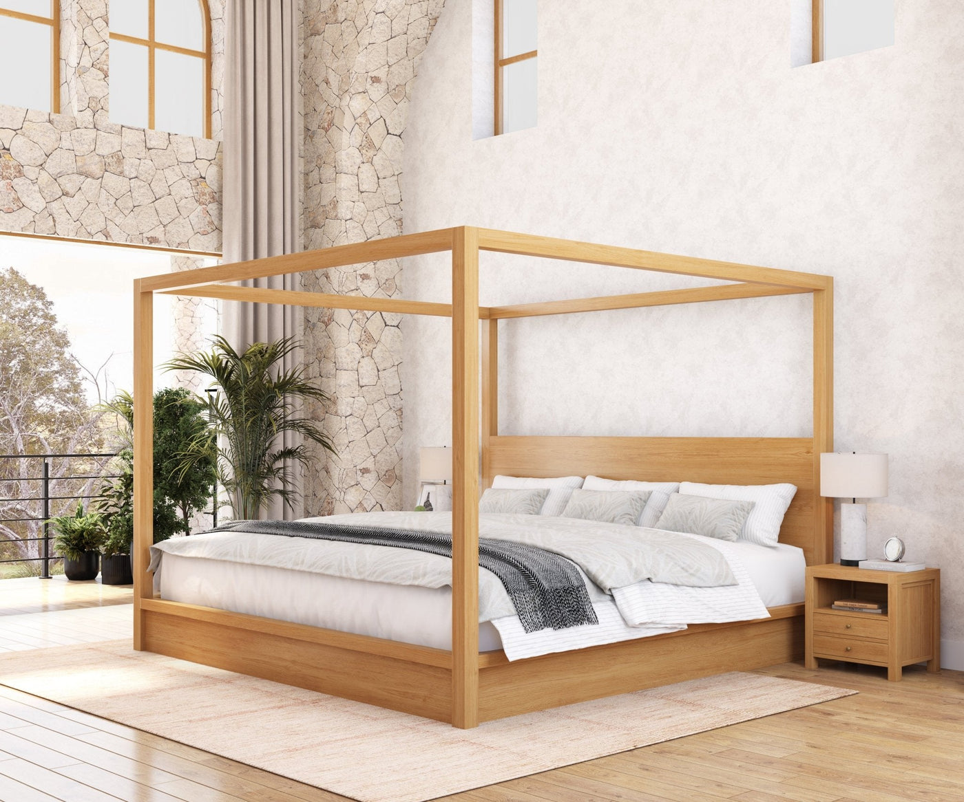 Orlando Solid Wood Canopy Platform Bed with Tall Headboard - detail view 21