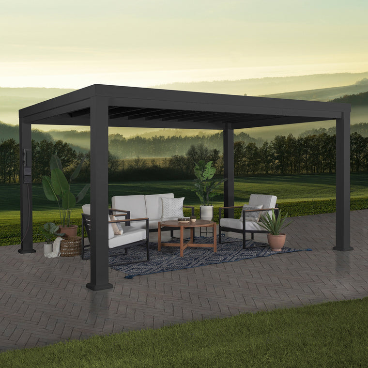 14X12 Trenton Modern Steel Pergola with Sail Shade Soft Canopy