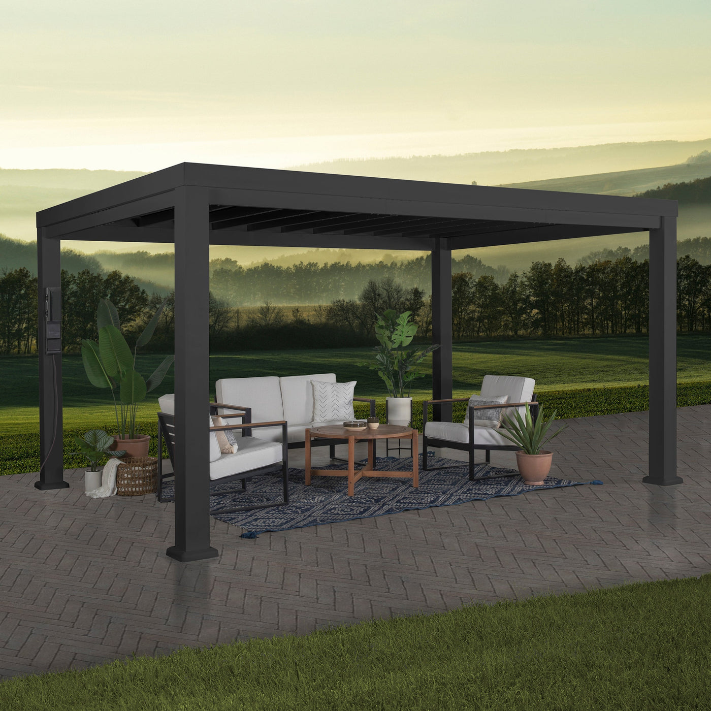 14X12 Trenton Modern Steel Pergola with Sail Shade Soft Canopy