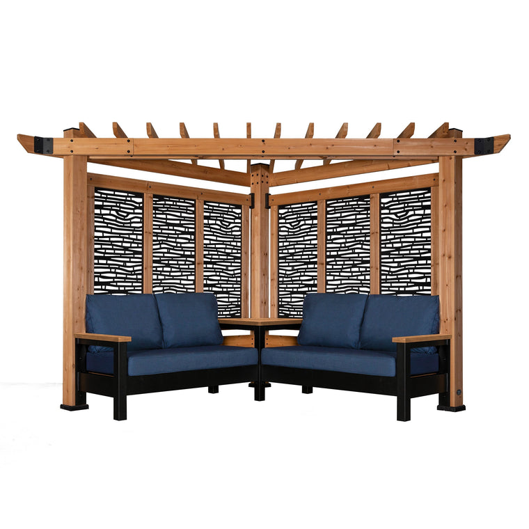Tuscany Corner Pergola with Conversation Seating - Bamboo Panels - alternate view